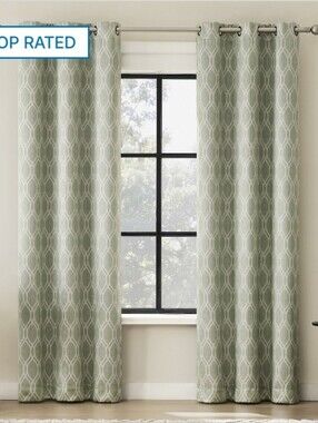 New! Sun Zero Sage Green Geometric Grommet Set of 2 Curtain Panels 40 x 84